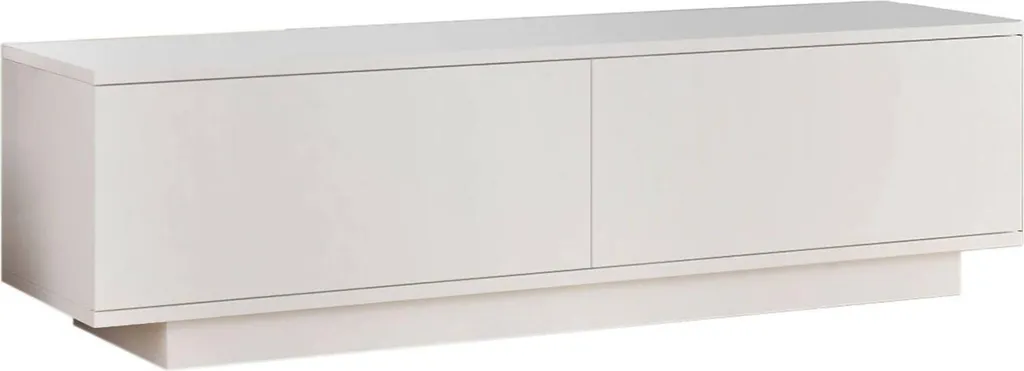 Banc TV Blanc Kenneth 140 cm, Meuble de Salon avec Rangement Ouvert