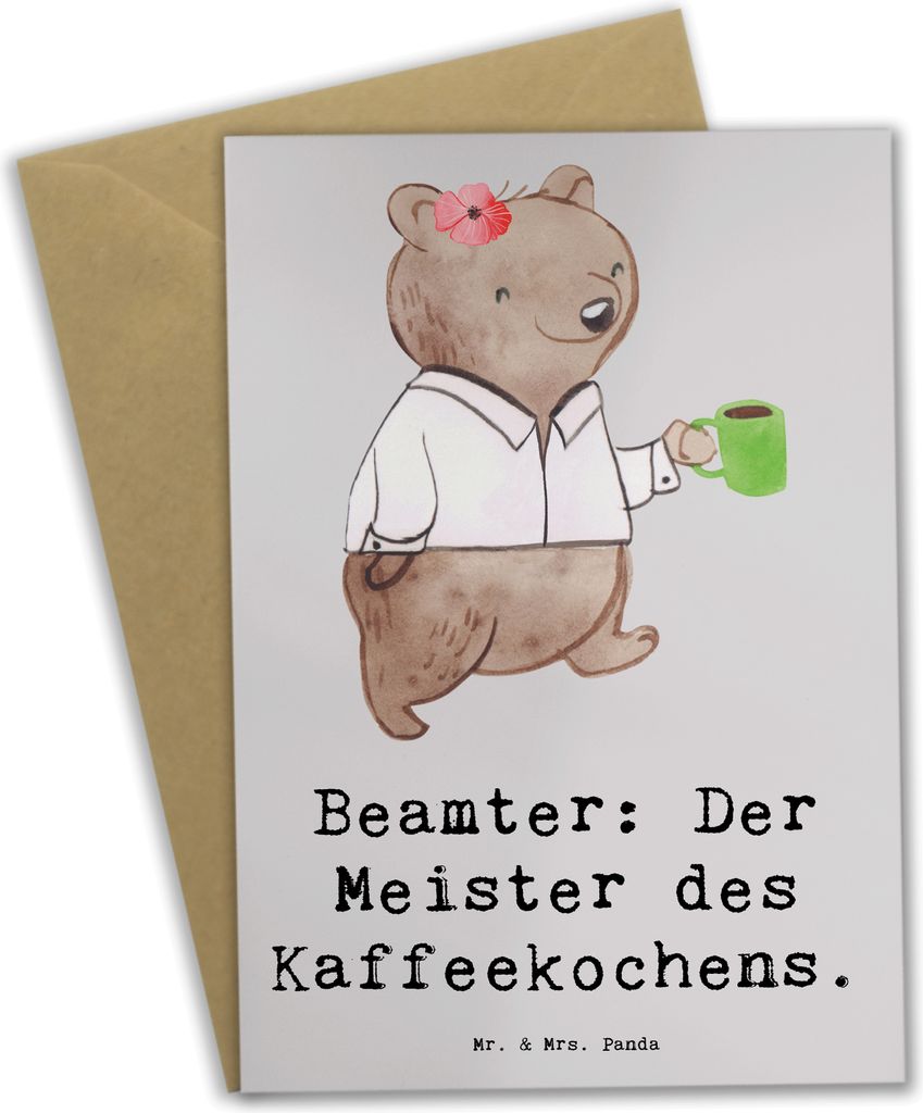 Mr. & Mrs. Panda Beileidskarte Beamter Kaffeemeister - Grau Pastell - Geschenk, hochzeitskarten, einzigartige Geschenke, osterkarten, weihnachtskar...