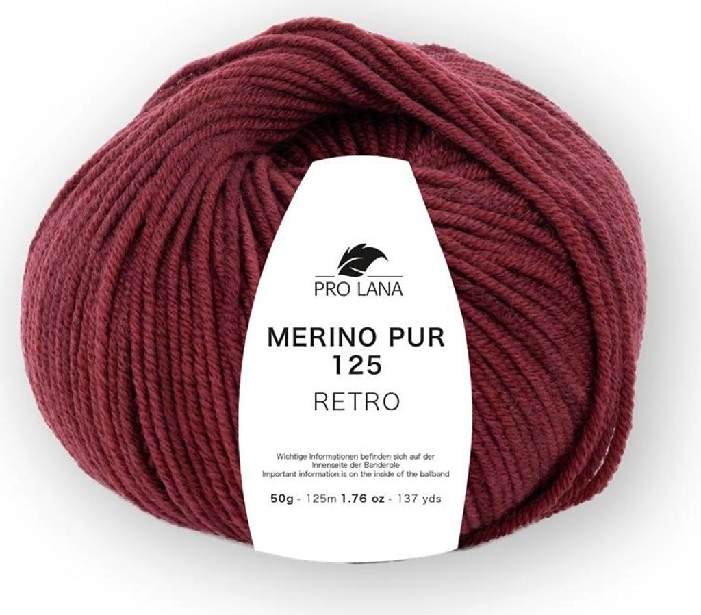 Pro Lana Merino Pur 125 Retro Strickgarn, 100% Extrafeine Wolle, Handgefärbt, Ton-in-Ton Farbverlauf 138 bordeaux mel.