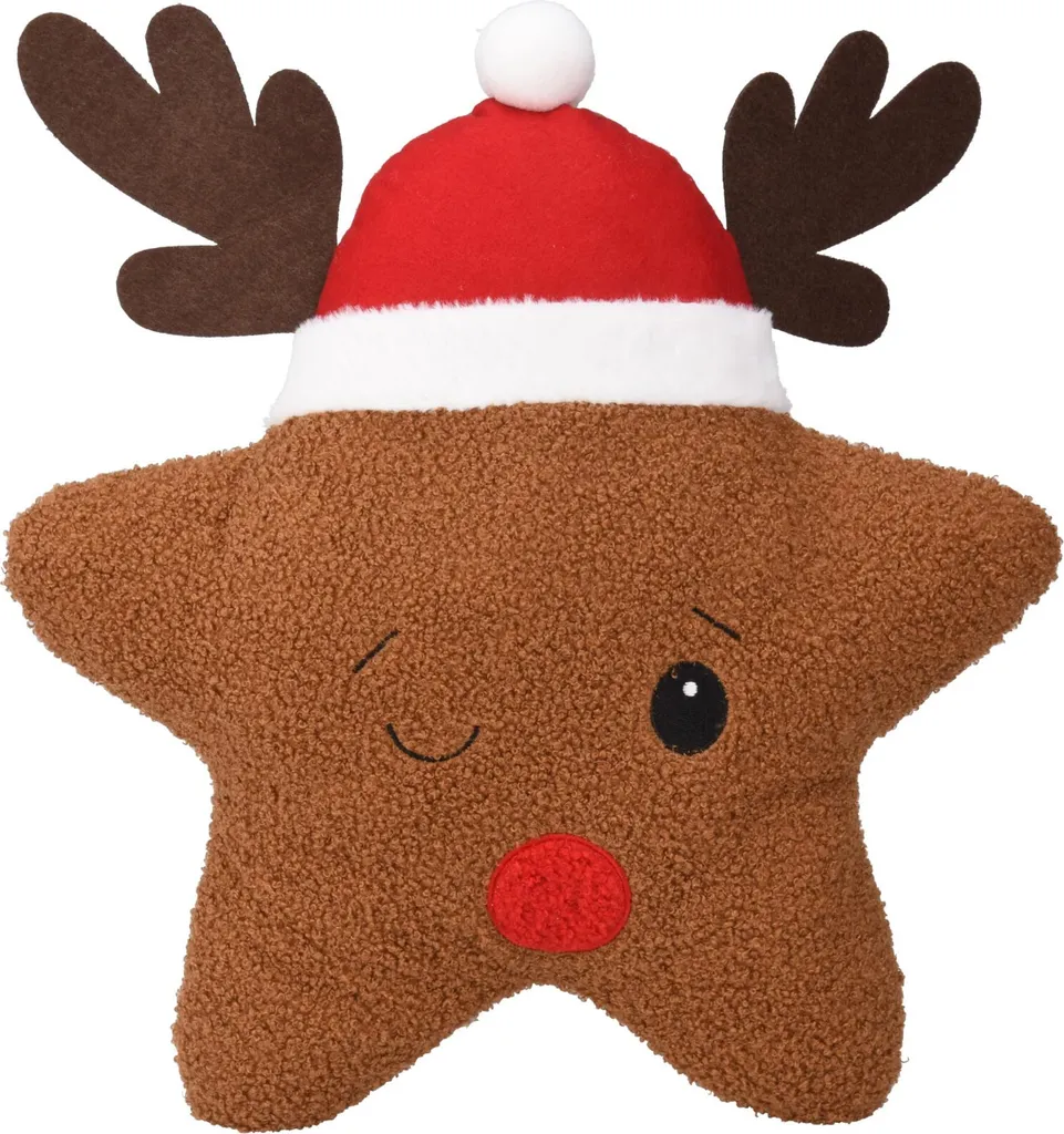 Coussin décoratif de Noël 43 cm en velours doux, motif flocon brodé