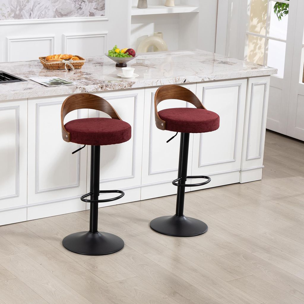 MODFU 360° drehbarer Barhocker 2-teiliges Set höhenverstellbar mit Rückenlehne und PolyurethanPolsterung Weinrot
