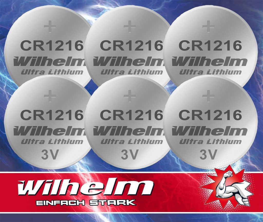 6 x CR1216 WILHELM Lithium Knopfzelle 3V 26 mAh ø12 x 1,6 Produktbild 