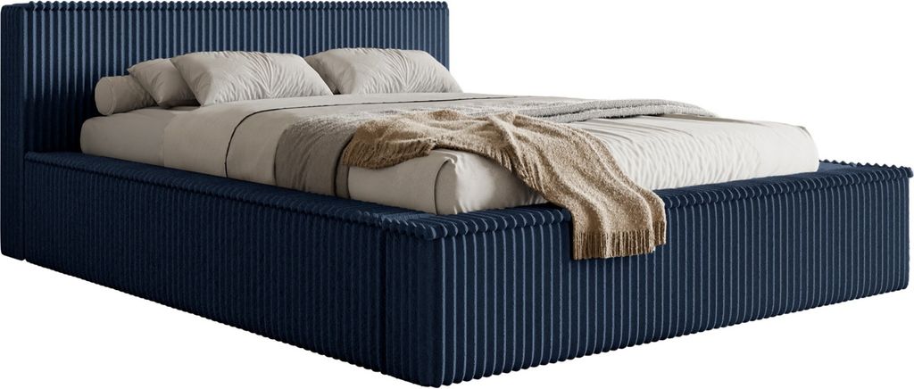 Selsey AFFOLIO - Polsterbett mit Breitcord-Bezug und Stauraum, Dunkelblau, 160x200 cm