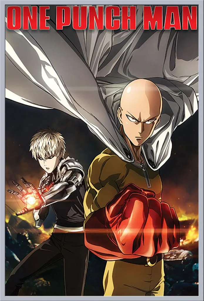 Poster One Punch Man avec cadre argenté Shinsuke prêt à suspendre