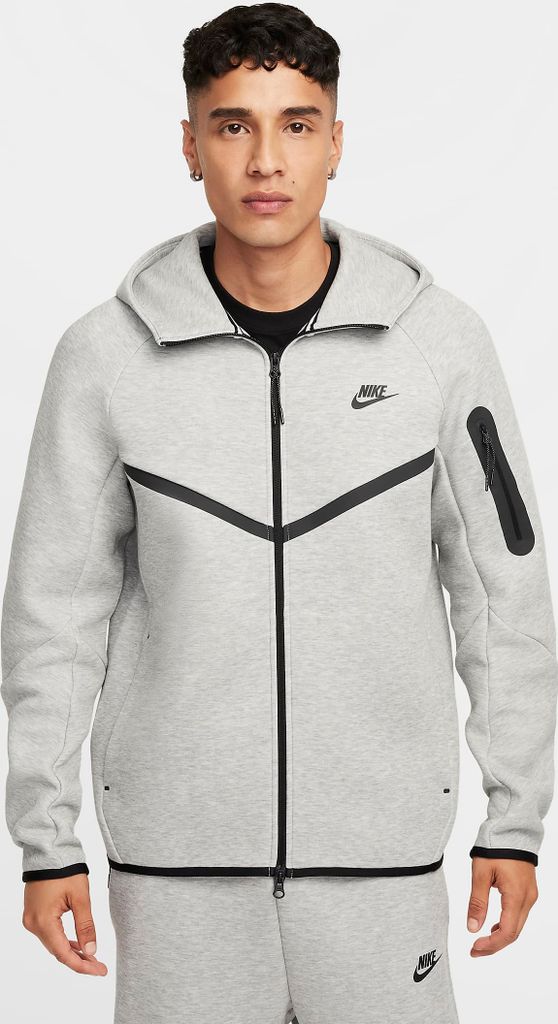 NIKE M NK TCH FLC FZ WR HOODIE Dark Grey Heather/Schwarz M