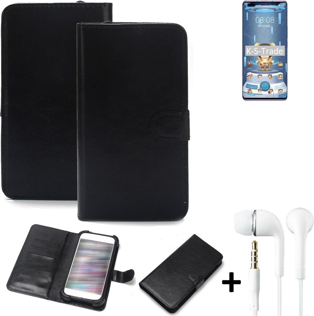 K-S-Trade Wallet Case Handyhülle kompatibel mit HTC Wildfire E3 Schutzhülle Flip cover Flipstyle Tasche Hülle Flipcover Slim Bumper schwarz + in