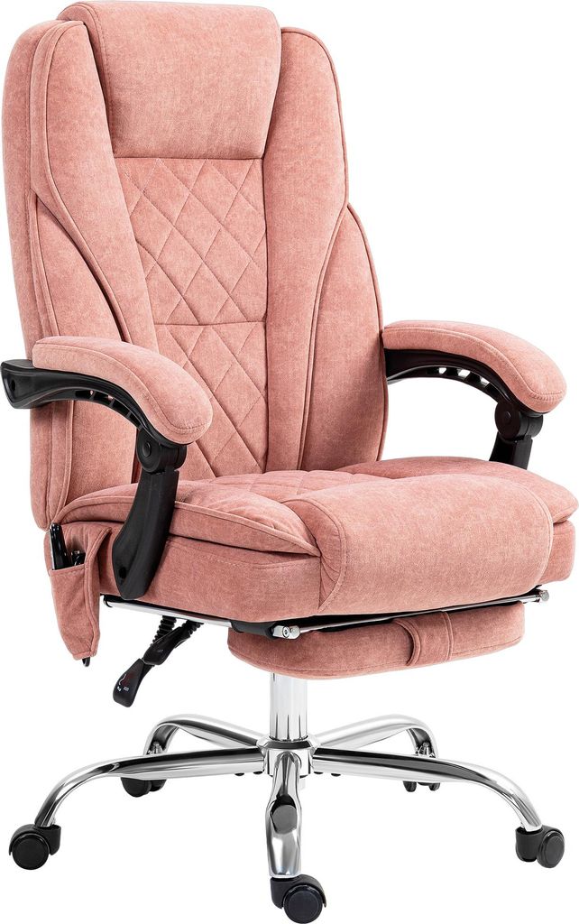 Ergonomischer Bürostuhl mit Massagefunktion, Fußstütze, drehbar, rollbar, Rosa