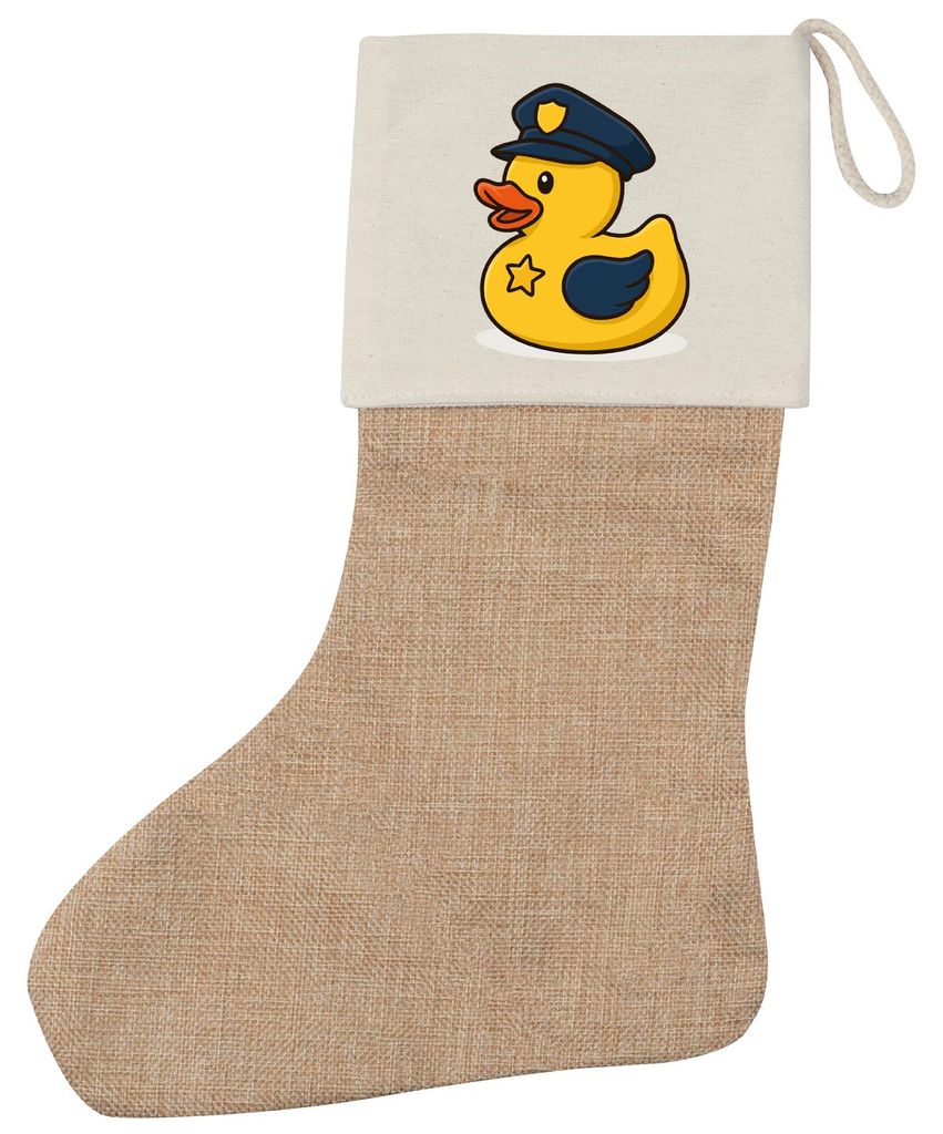 Huuraa Weihnachtsstrumpf Quietscheente Polizei Comic Gummiente Beige Jute Kaminstrumpf Geschenkidee