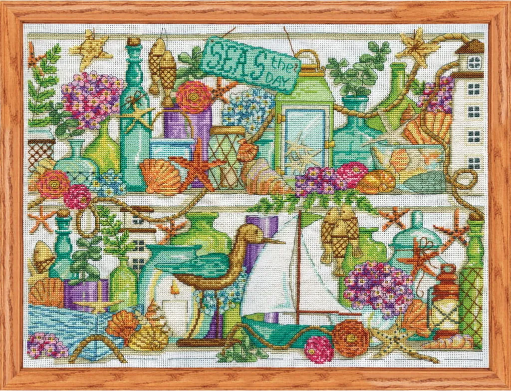Tableau à broder point de croix motif bord de mer 30x40cm à compter