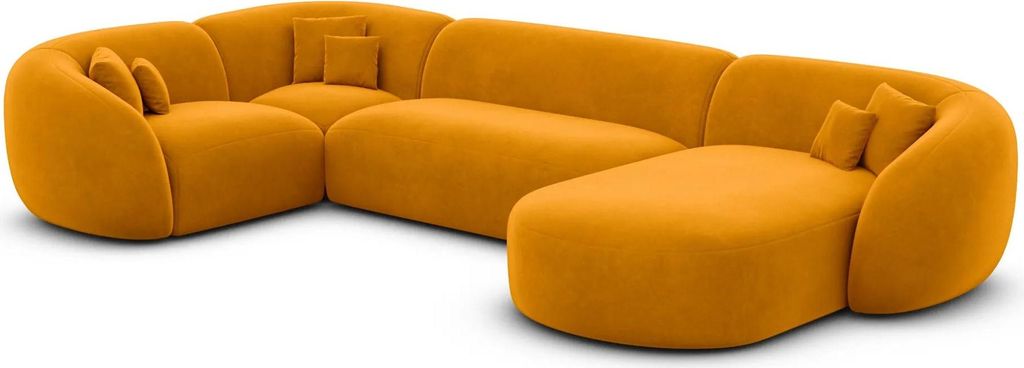 Samtstoff U-Form XL Wohnlandschaft Gaia Senf Rechts