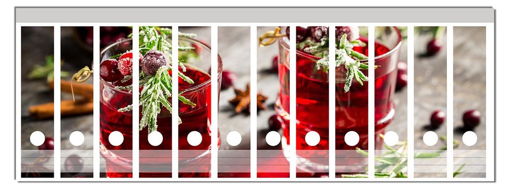 Wallario Ordnerrücken Sticker, selbstklebend für breite Ordner, 12 Stück, Motiv Winterlicher Cranberry-Punsch mit Rosmarin