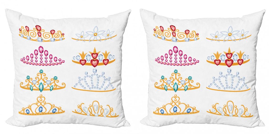 ABAKUHAUS Feminin Kissenbezug Set (2Stück), Goldene Tiaras Mit Lebendigen Digitalen Edelstein Figuren Sammlung Druck, 60x60cm, Gelb Rosa Rot