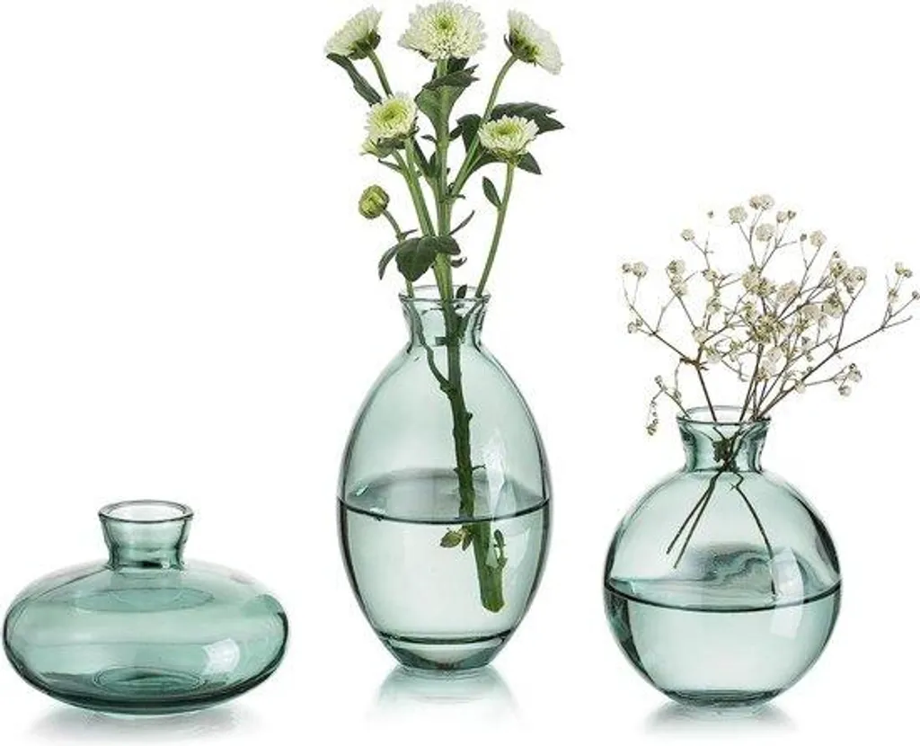 Petit vase décoratif pour table basse : set de 3 mini vases verts en verre - 2