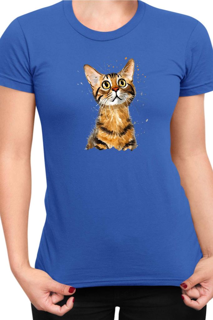 Damen T-Shirt Funny Cats Breeds Bengal Cat, Lady 2XL / Blau
