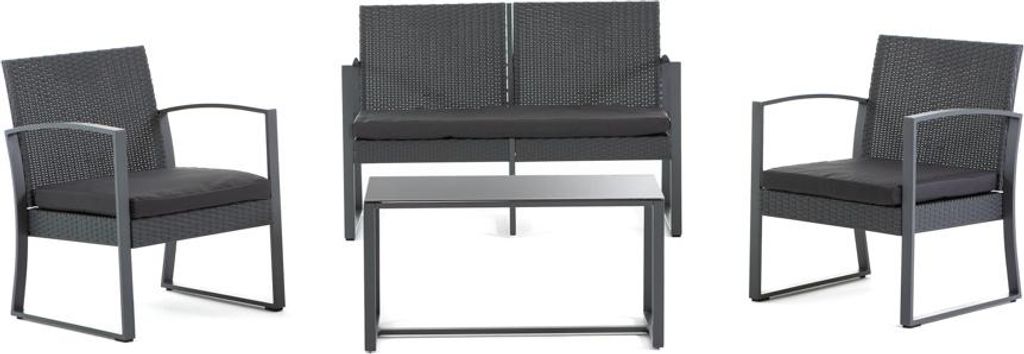 Gartenset mit 2-Sitzer-Sofa, 2 Sesseln und Tisch aus Stahl und Kunstgeflecht – modernes, robustes und komfortables Design mit abnehmbaren Kissen,...