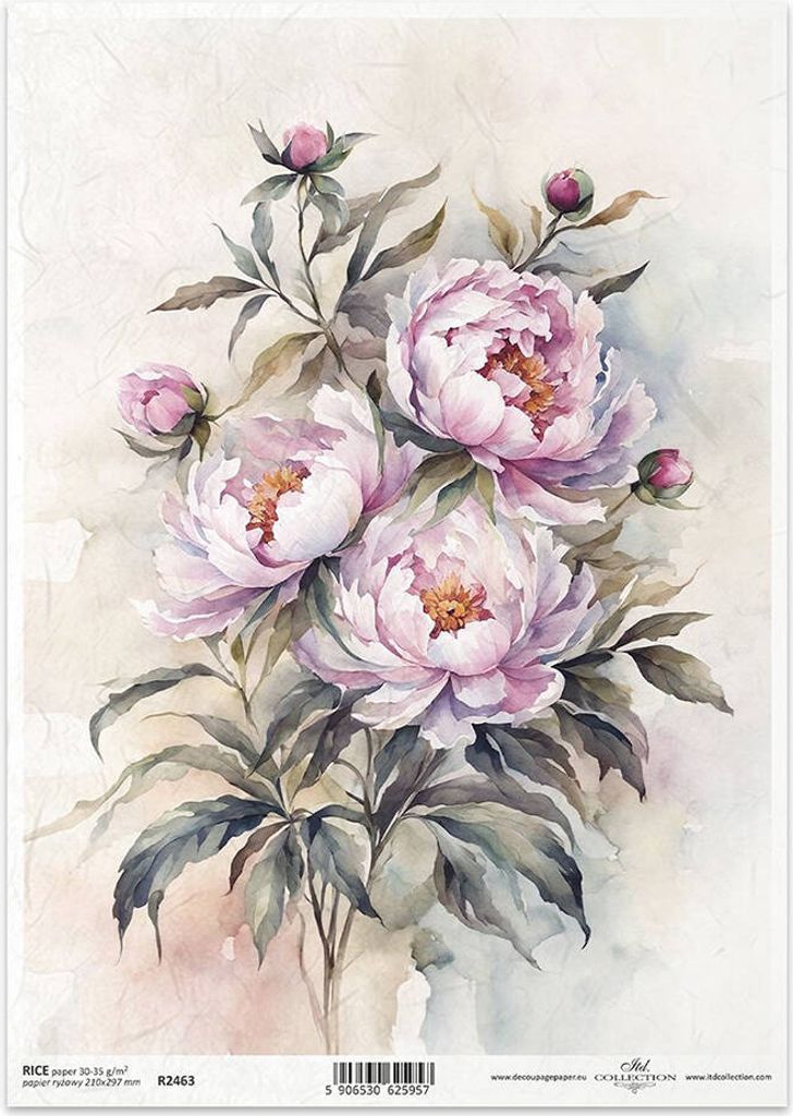 ITD Reispapier Decoupage Bastelpapier Serviettentechnik-R2463 Pfingstrose