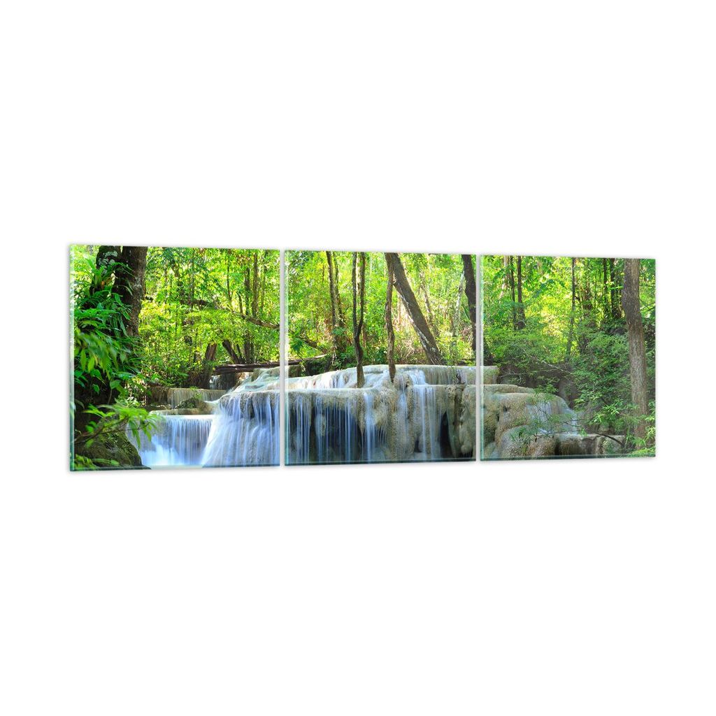 Bilder auf glas - Wasserfall Wald Umwelt - 120x40cm - Glasbilder - Wandbilder - Kunstdruck - zum Aufhängen bereit - Wanddekoration aus Glas - Glas...