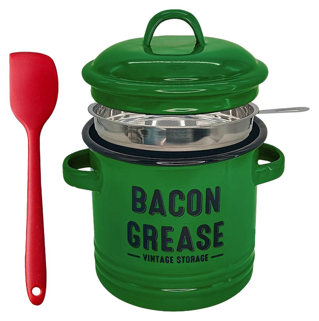 Speckfettbehälter mit Siebschaber, 1,3 Liter, Keramik-Fettauffangbehälter, 1,3 Liter, Retro-Schmalztopf, Fettauffangbehälter zum Kochen
