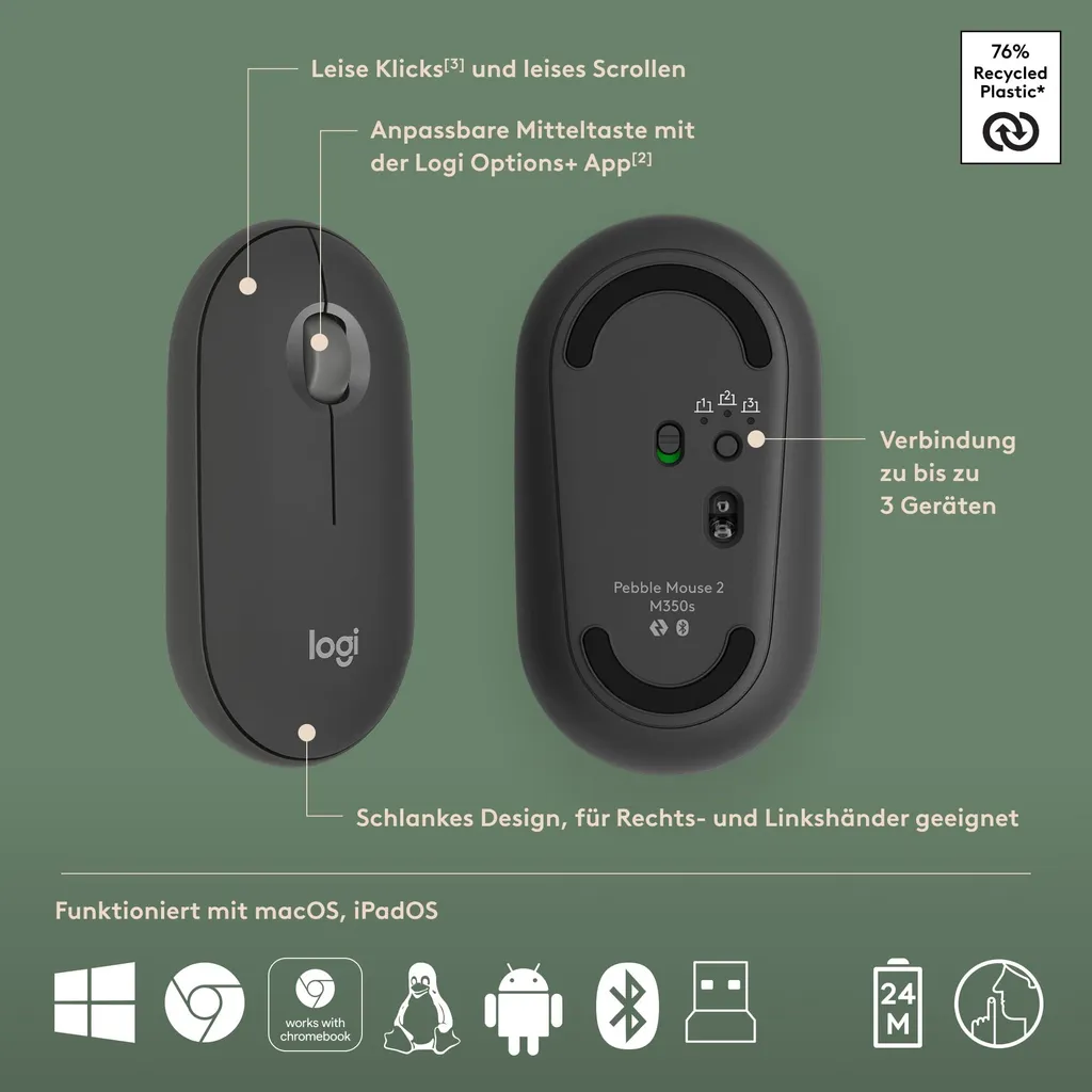 Logitech Pebble 2 Combo 920-012203 Ensemble Clavier et Souris Graphite - 12