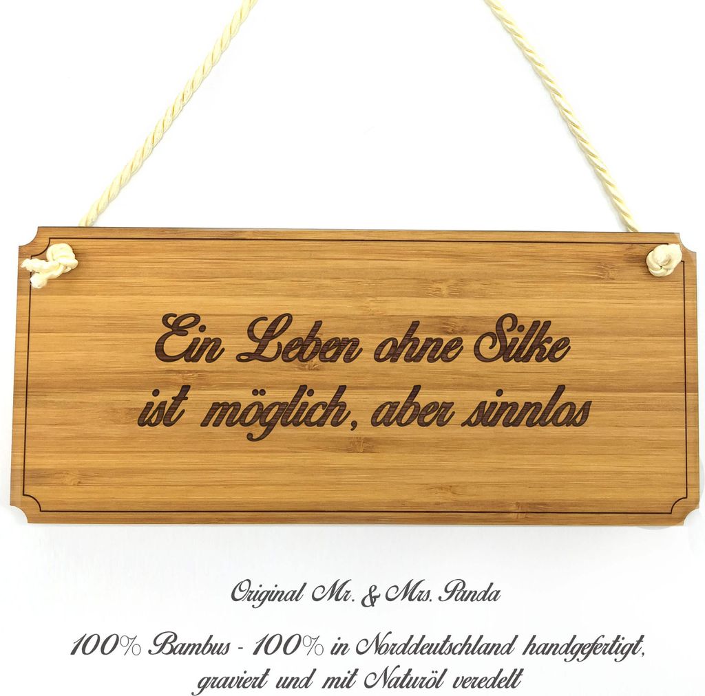 Mr. & Mrs. Panda Schild Silke - Geschenk, Holzschild, Wegweiser, Hinweisschild, Shabby, Landhaus, Geschenkidee, Türschild Holz, Graviert