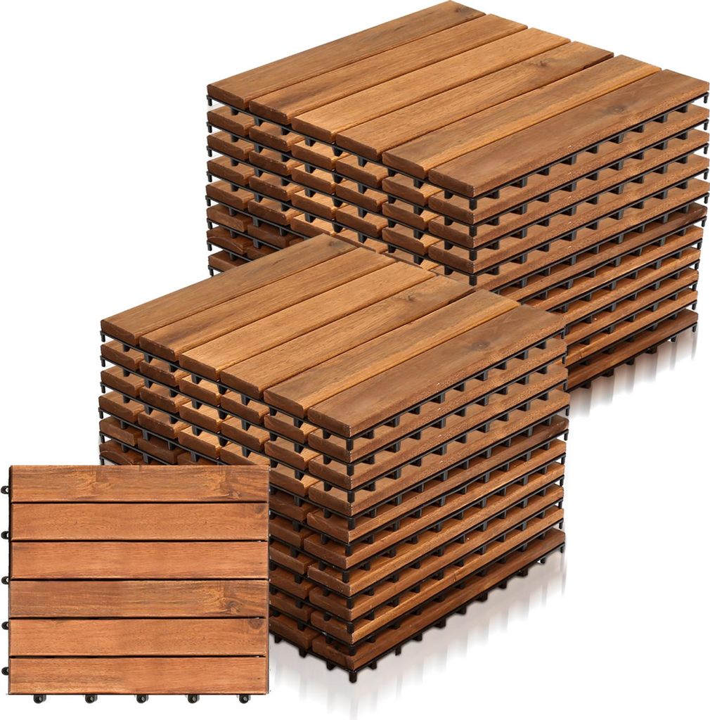 Izrielar 77 STK Holzfliesen Terrassenfliesen Holz Fliesen Mosaik 30x30 cm - Balkonfliesen wetterfest aus Akazienholz mit Klicksystem für Terrasse ...