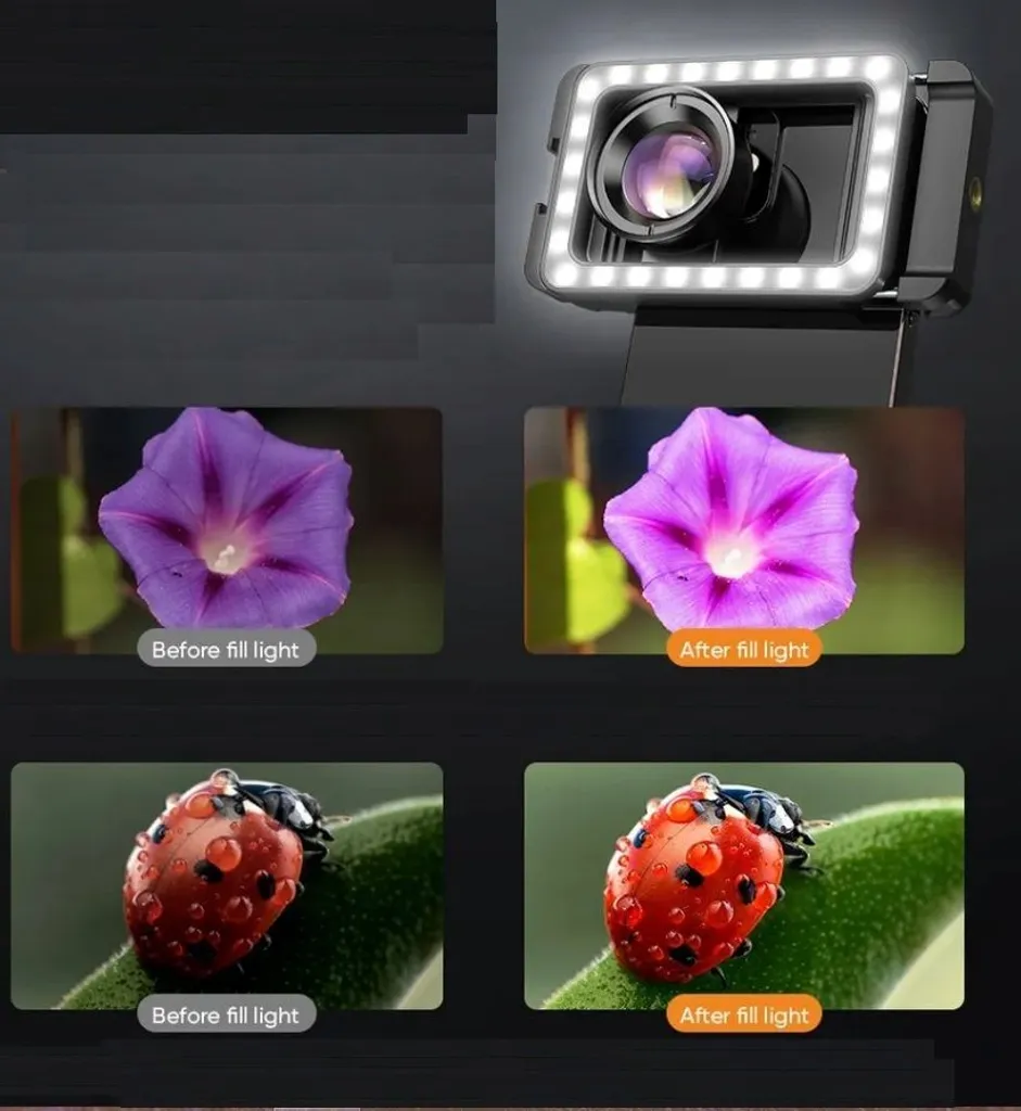 Objectif macro 100mm smartphone HD Apexel APL-HB100FL23 éclairage LED