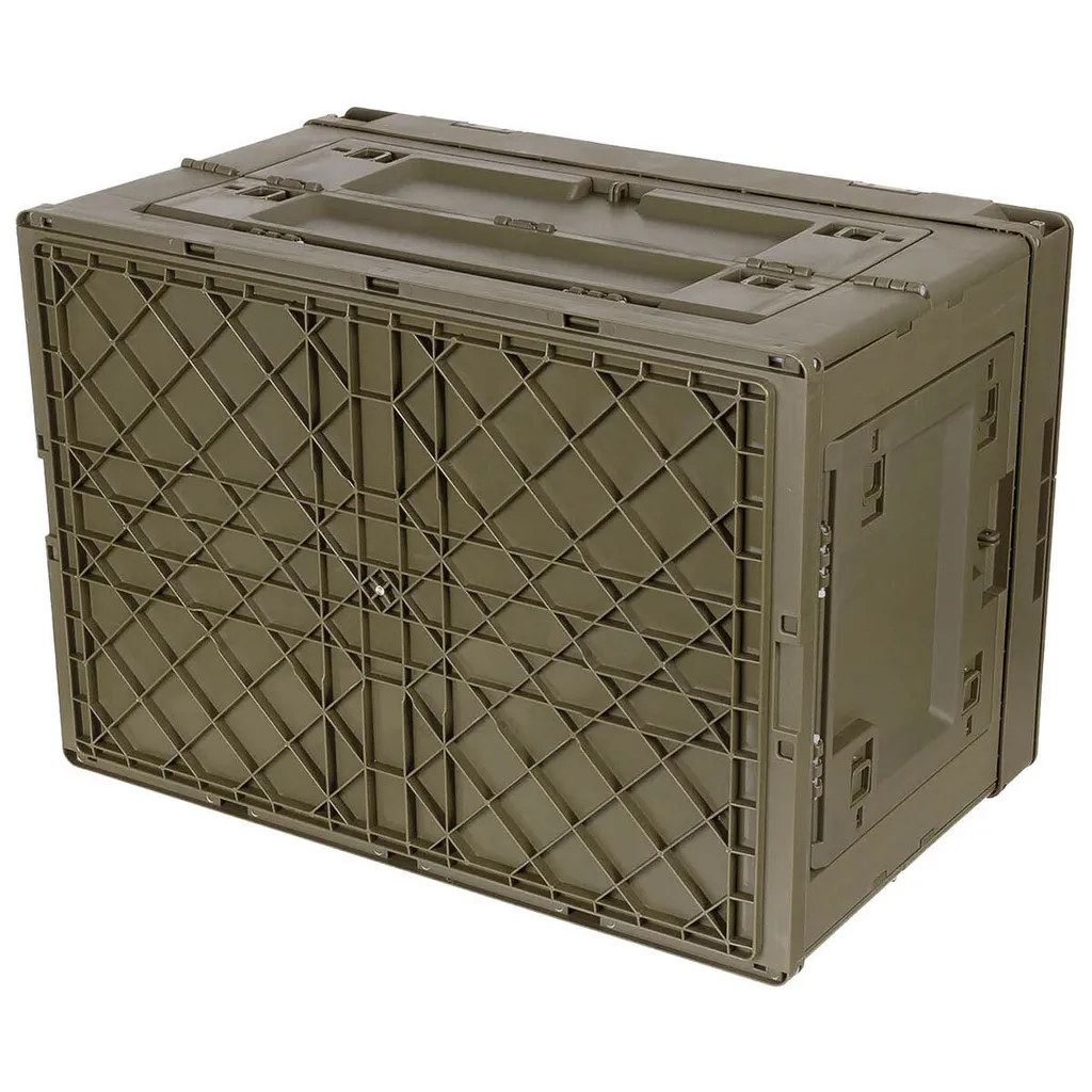 Boîte plastique pliable olive 60L - Bac de rangement robuste empilable