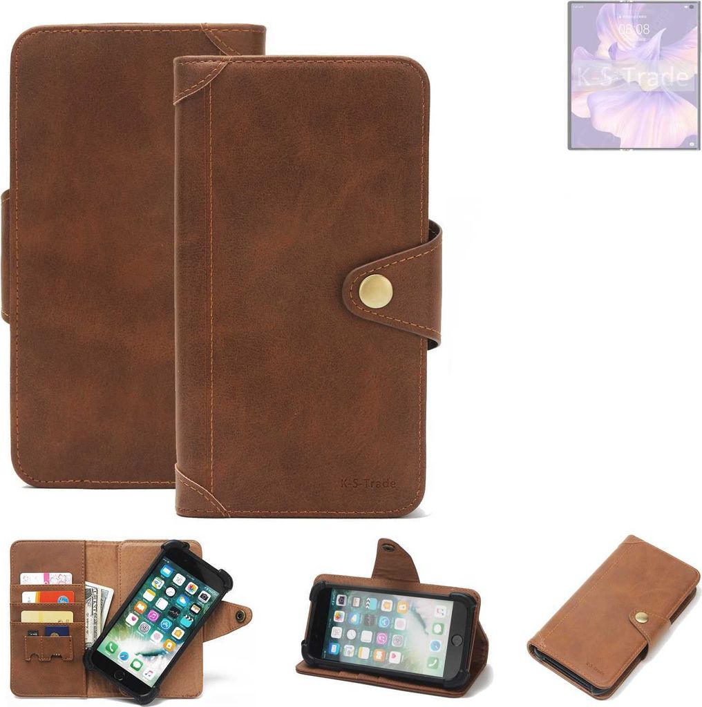 K-S-Trade Handyhülle für Huawei Mate Xs 2 Schutz Hülle Walletcase Bookstyle Tasche Case Handytasche Wallet Flipcase Cover PolyurethanBraun (1x)