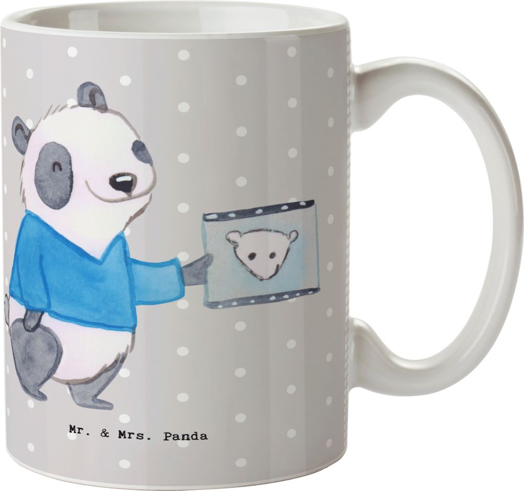 Mr. & Mrs. Panda Becher Radiologie Assistent Herz - Grau Pastell - Geschenk, kaffeebecher bedruckt, Kaffeetasse, schöne tasse, Teetasse, Trinkbecher