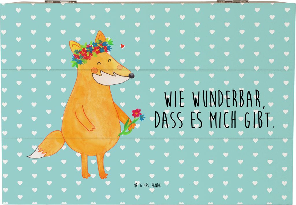 Mr. & Mrs. Panda fotokiste Fuchs Blumen 22 x 15 cm - Türkis Pastell - Geschenk, Truhe, Box, Fox, Holzkiste, Blume, Freude, schatztruhe, Liebe, fot...