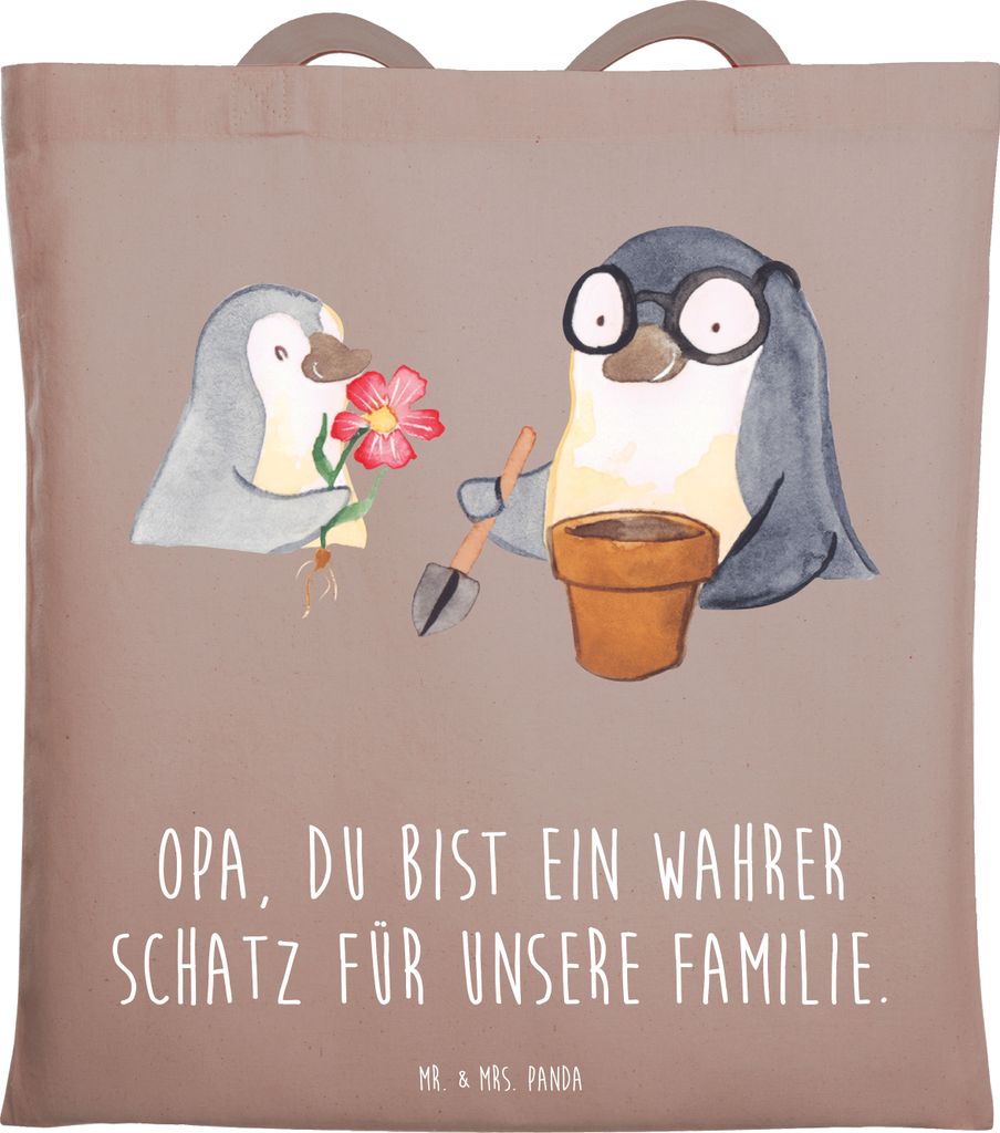Mr. & Mrs. Panda Tote Bag Opa Schatz - Braun Pastell - Geschenk, Schultasche, Aufmerksamkeit, Shopping Tasche, Dankbarkeit, festival, wahrer, Stoff...