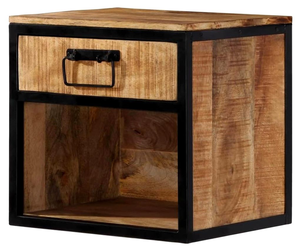 Nachttisch mit Schublade aus Eisenrahmen und Massivholz Mango für Schlafzimmer
