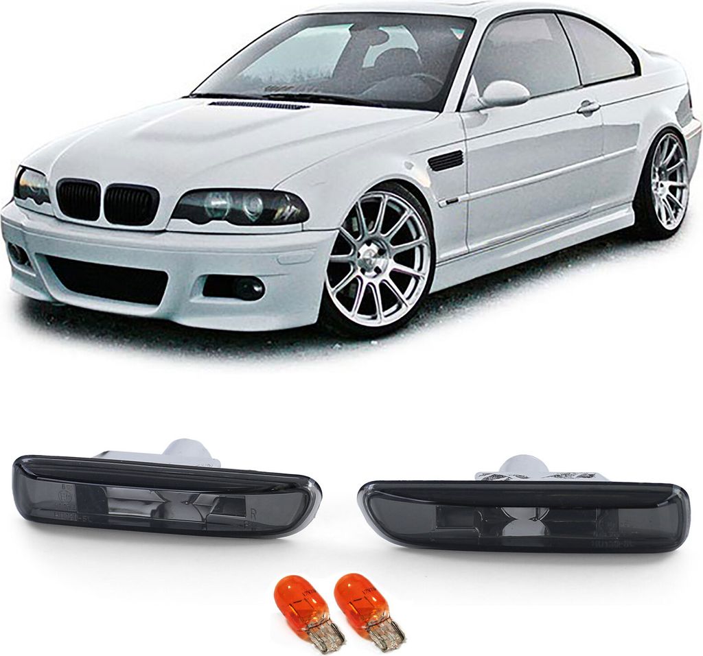 Klarglas Seitenblinker Schwarz Smoke passend für BMW 3ER E46 98-03