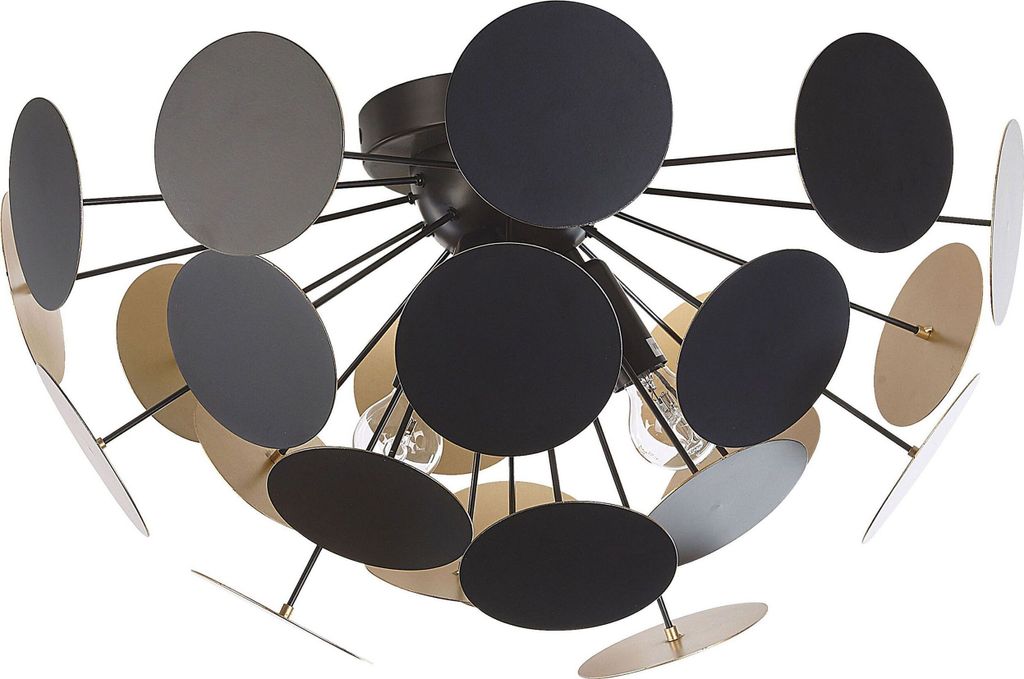 BELIANI Deckenlampe außen Schwarz / innen Gold 3-flammig Schirm aus dekorativen Metallplatten matte Oberfläche halbkreisförmig Moderner Stil