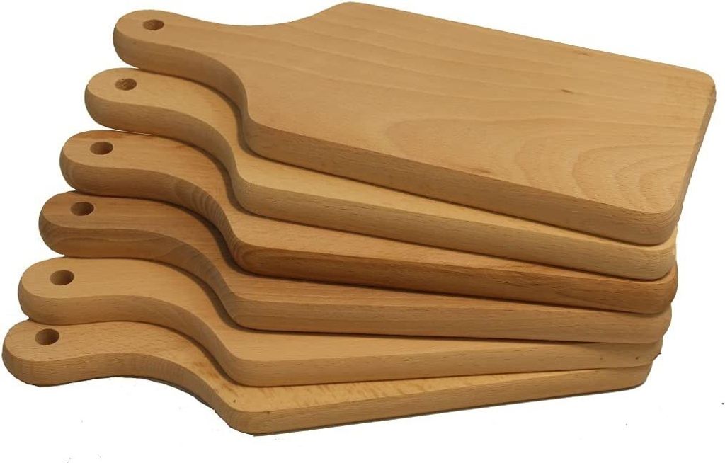 6er Set, Frühstücksbretter, Vesperbretter, Brotzeitbretter, Küchenbretter, Brotbretter, Frühstücksbrettchen mit Griff aus unbehandelten Naturh...