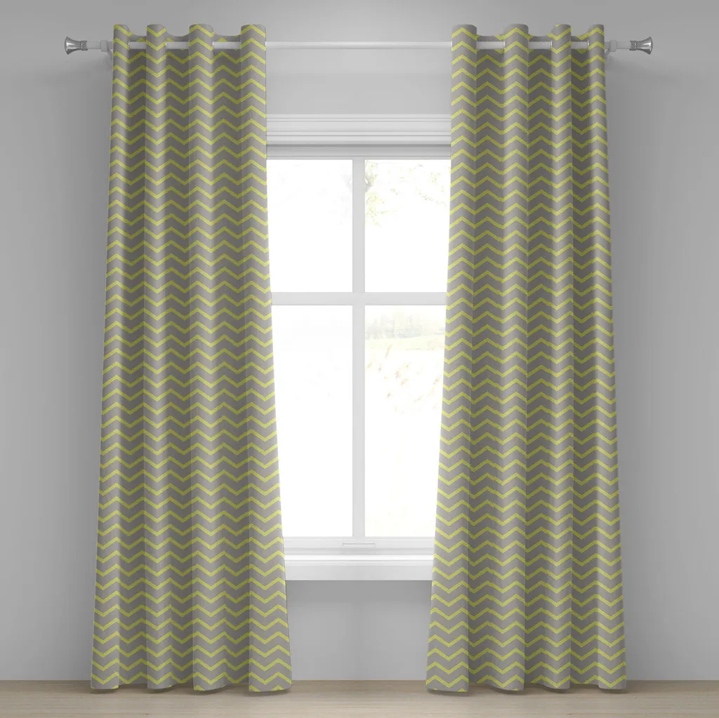 Rideau géométrique à triangles et zigzags gris jaune en tissu premium