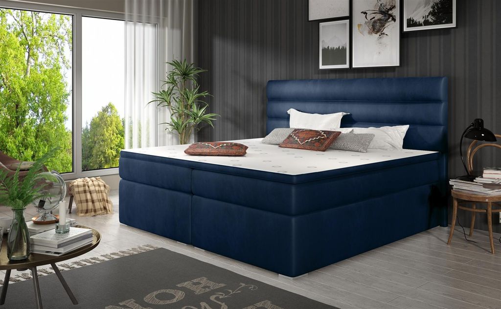 Boxspringbett Schlafzimmerbett FESTO 140x200cm Stoff Monolith Oxford Blau