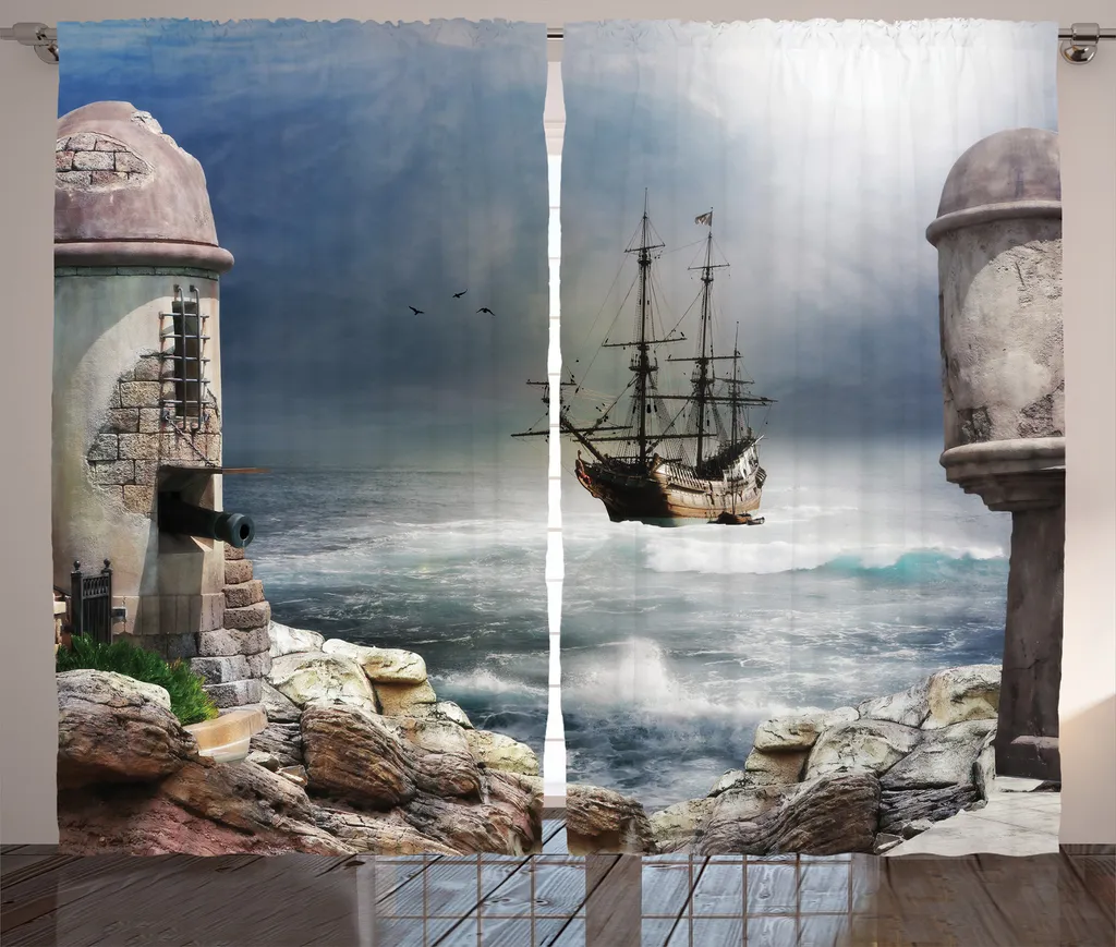 Rideau pour chambre à coucher motif Marine Pirate 280x175 cm Beige