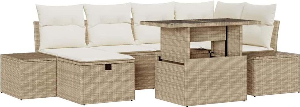 Garten-Sofa-Set 7 pcs Beige Poly-Rattan