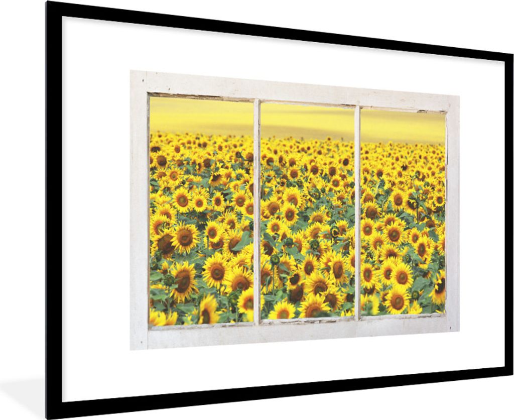 MuchoWow MuchoWow Gerahmtes Poster Transparent - Sonnenblume - Gelb 90x60 cm - Poster mit zchwarzem Bilderrahmen - Wanddekoration - Fotos