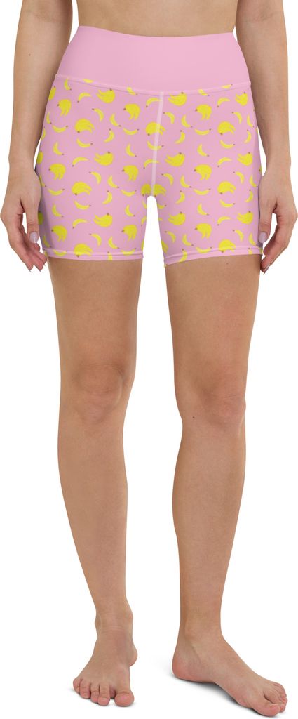 Mr. & Mrs. Panda Yoga Shorts Bananen Staude Größe M - Rosa - Geschenk, Sportshorts, Muster, Sporthose, Yogabekleidung, Sportbekleidung, Damen