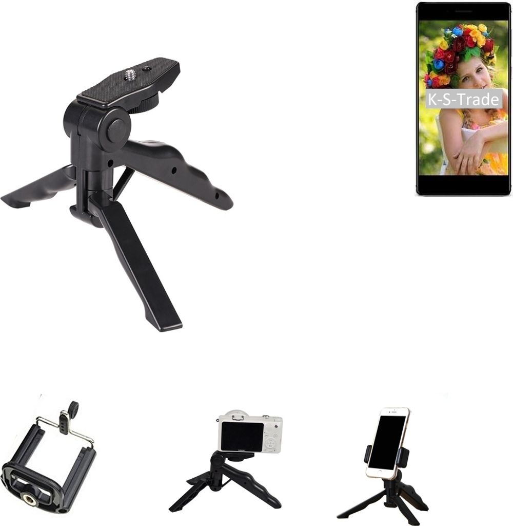 K-S-Trade Stativ Tisch-Ständer Dreibein Handy-Stativ Ständer kompatibel mit Vernee Apollo Mini-Stativ Smartphone Tripod Handy-Stativ aus Plastik