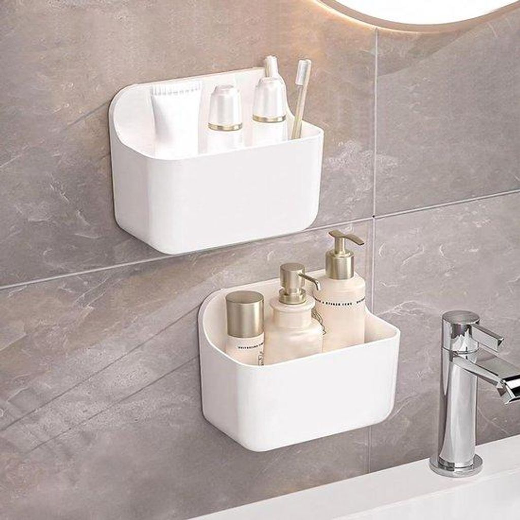 Kunststoff-Duschkorb-Set - 2-teilig - Badkamer-Organizer - Shampoo-Duschehalter - Duschemand - Weiß - für Badkamer und Küche - Kleiner Kunststof...