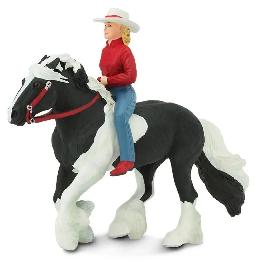 Safari S154005 Audrey sur un cheval Tinker noir et blanc - Figurine Pro