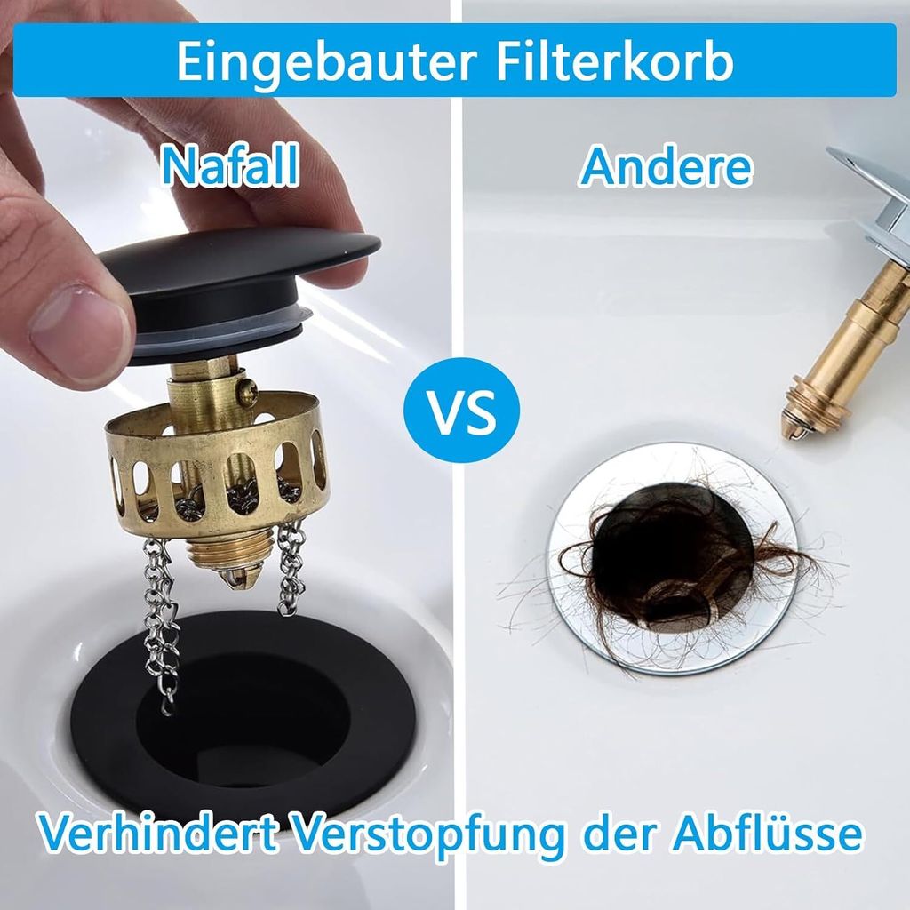 Nafall Ablaufgarnitur Waschbecken Mit Überlauf - Pop Up Produktbild 3