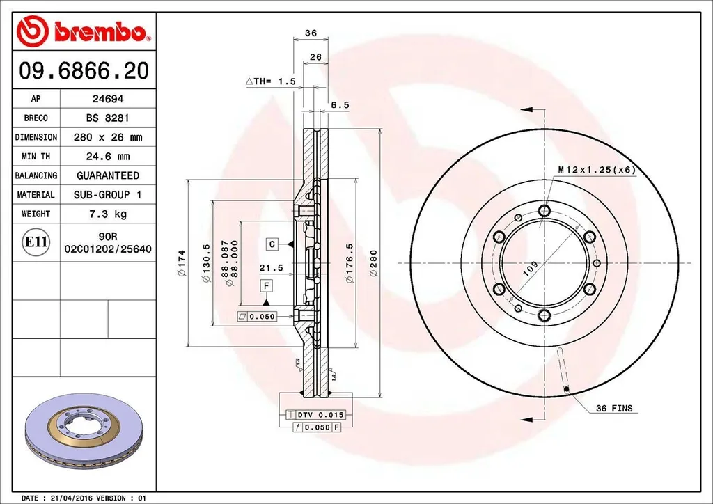 Disque de frein avant Brembo pour SUV Opel Frontera B 2.2 et 3.2 V6 U99