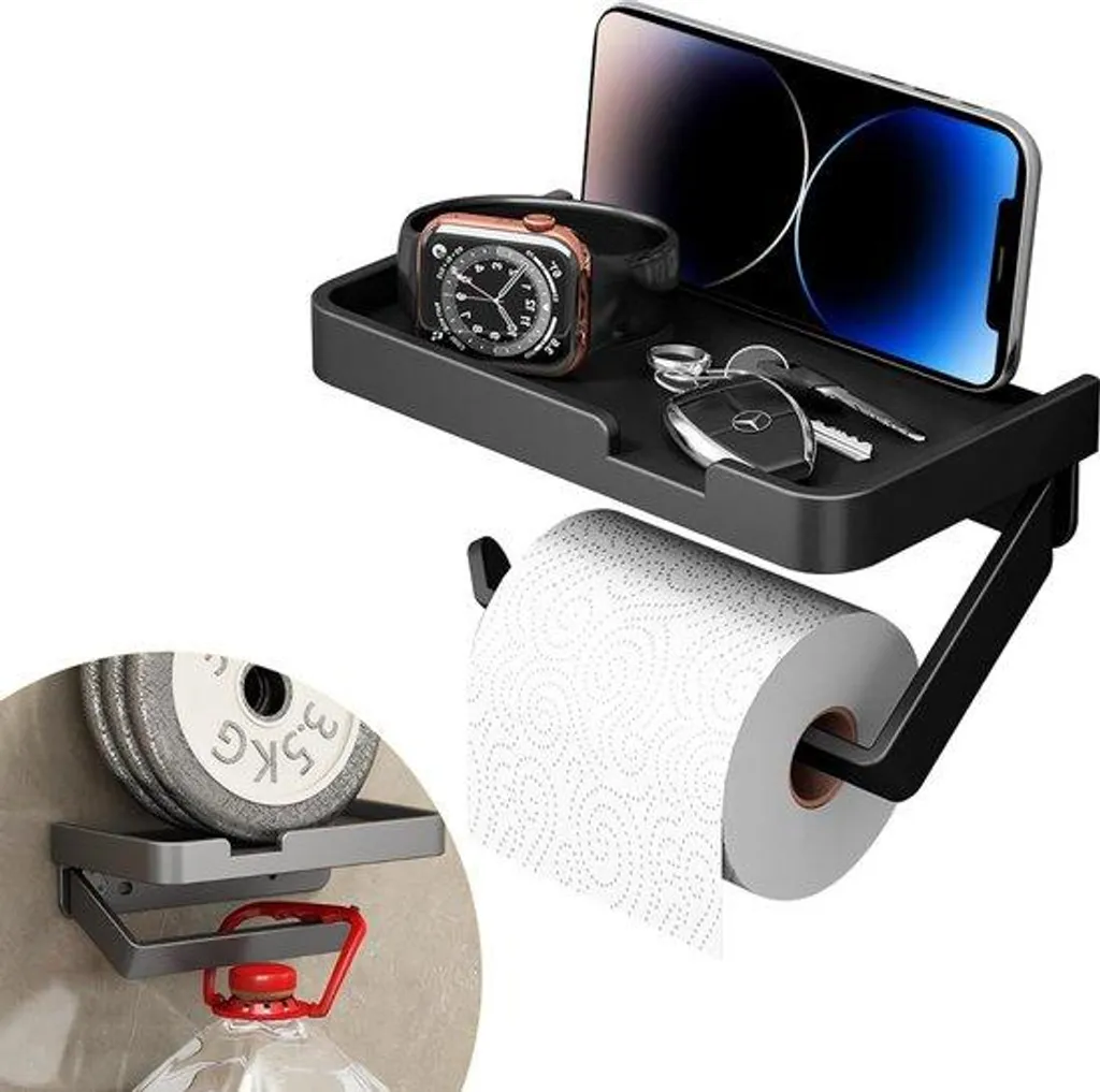 Support papier toilette pour cuisine et salle de bain avec tablette bois 18cm