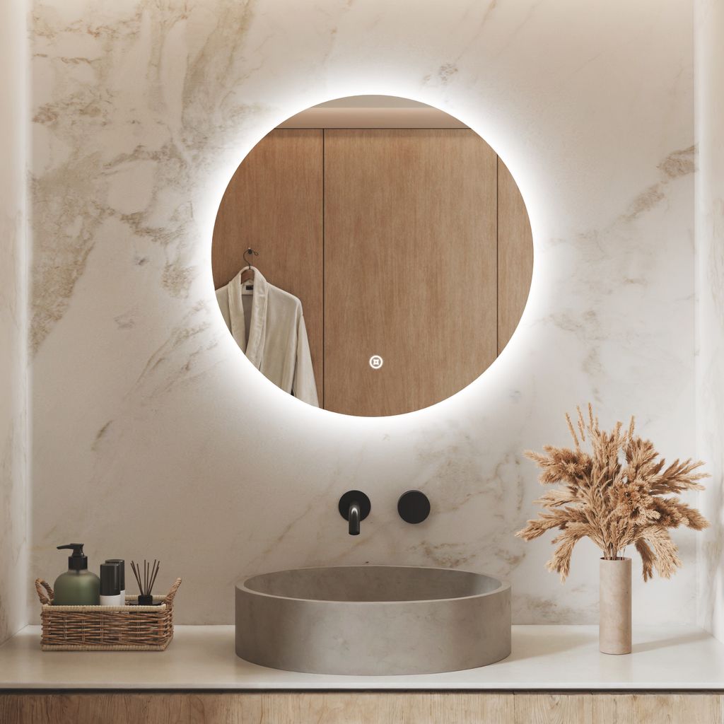 S'AFIELINA LED Badspiegel Rund Badezimmerspiegel Wandspiegel mit Touch-Schalter,Kaltweiß 6500K 60 cm