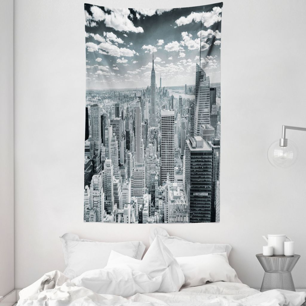 ABAKUHAUS Stadt Wandteppich und Tagesdecke, Manhattan Stadtlandschaft aus Weiches Mikrofaser Stoff Waschbar ohne Verblassen Digitaldruck, 140 x 230...