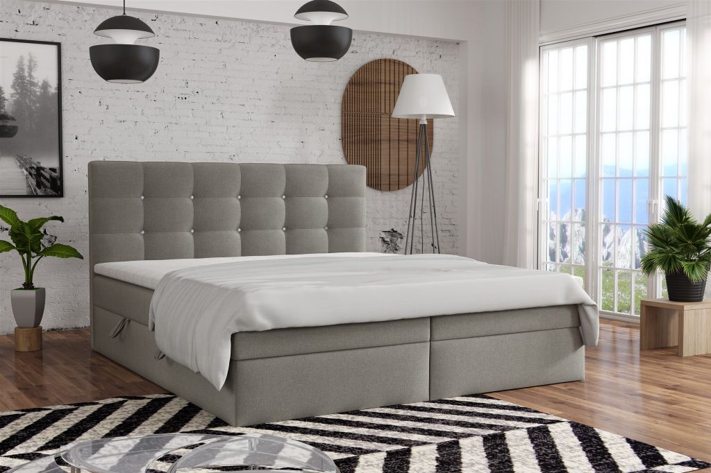 Boxspringbett Schlafzimmerbett BASILIO 200x200cm Stoff Fresh Ecru
